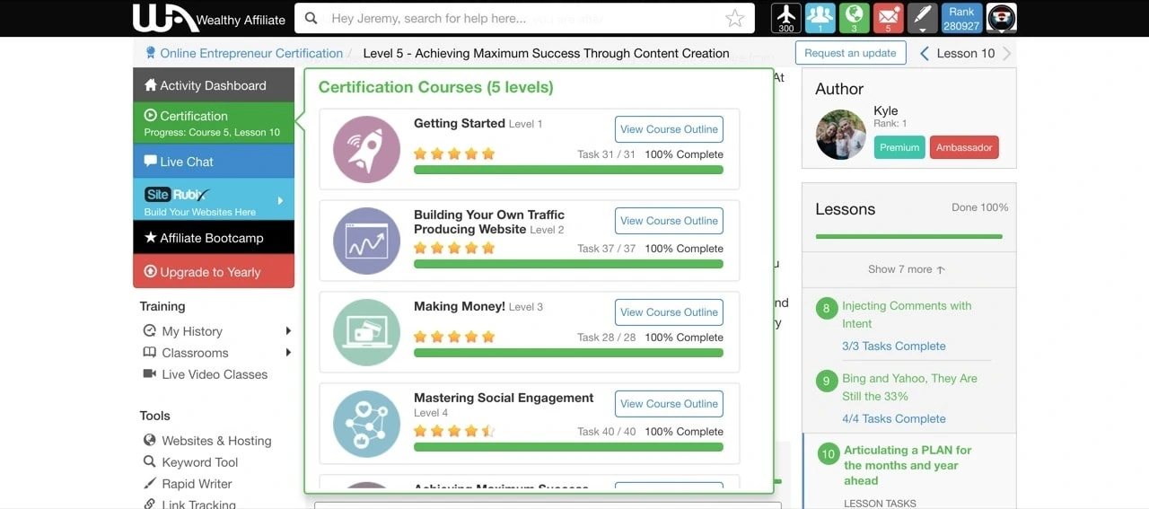 picture inside wealth affiliate certification screen