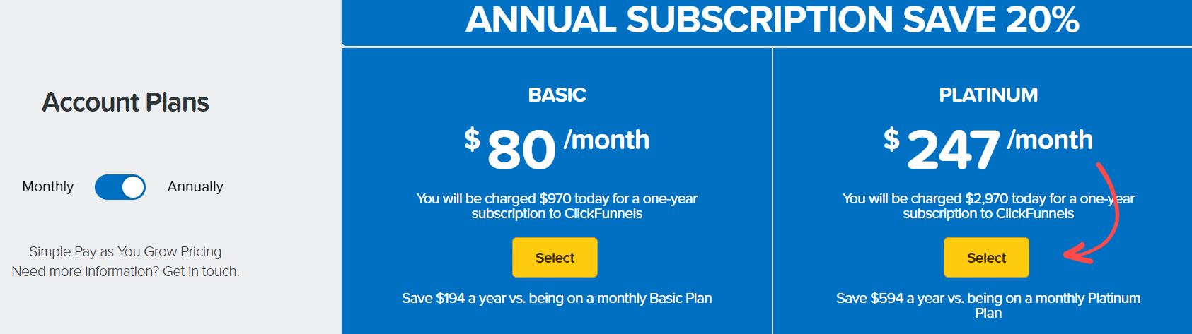 clickfunnels classic pricing plans