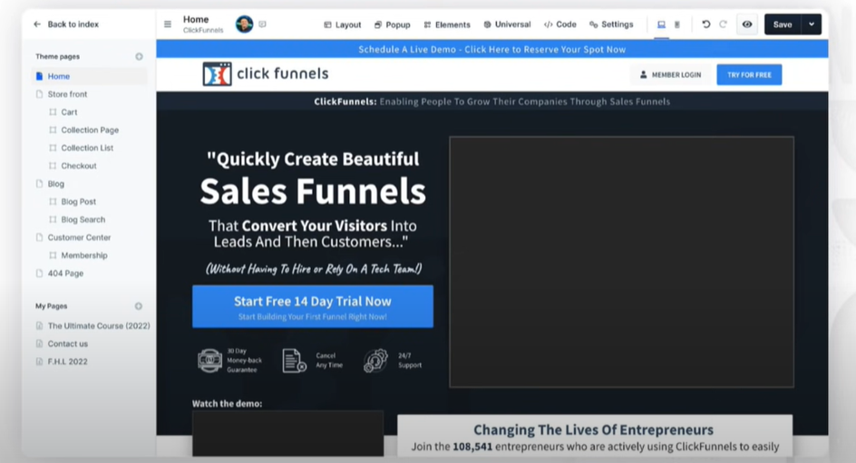 use Clickfunnels Editor to set uniform page themes 